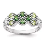 Sterling Silver Rhodium Chrome Diopside Peridot and White Topaz Ring Size 6