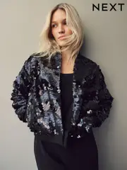 Dark Blue Sequin Bomber Jacket (E61161) | $235