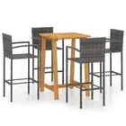 5pcs Outdoor Bar Set Garden Patio Dining Wicker Rattan Wood Table Stools Chairs