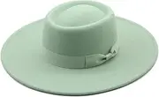 [HEYDHSDC] Autumn Winter Womens Felt Hat Fedoras Big Brim Hats for Women British Style Vintage Church Hats Lady Flat Brim White Jazz Cap