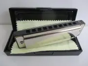 HARMONICA 10 REED METAL KNOX & FLOYD KEY OF C GOOD TONE HARD CASE & CLOTH