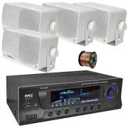 Pyle PT272AUBT Home Theater Amplifier, 4x 3.5'' 200W Weatherproof White Speakers