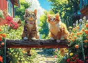 Chalzidar Jigsaw Puzzles for Adults 1000 Pieces, Interlock Perfectly Letter on Back No Dust, Home Decor Birthday Gift Toy for Men Women Elders Seniors, 1:1 Poster - Summer Cats