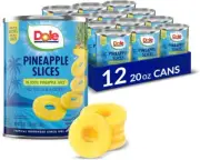 Dole Canned Pineapple Slices in 100% Fruit Juice, 20 Oz, 12 Count