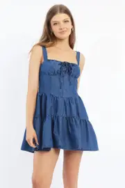 Blue Fit And Flare Dress Mini Gathered Bust - Size 16XL, Women's Skater Dress