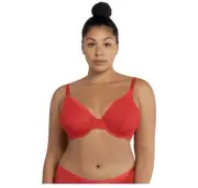 PARFAIT Maya Full Figure Unlined Plunge Everyday Bra 38DD Red Sheer Wired New