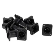 Audio XLR Male Connector Chassis Panel Mount Coupler Black Silver Tone 10 Pieces