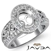 Oval Shape Pave Filigree Semi Mount Diamond Engagement Ring 14k W Gold 0.75Ctw