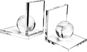 Crystal Clear Bookends with Crystal Ball, 2 Pcs Innovative L Shape Non Skid Stur