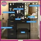 Vanity Dressing Table Stool With LED Mirror and 6 Drawers Cabinet Makeup Desk