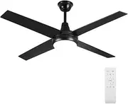 Krear 52" Ceiling Fan with Light Remote Control, Wood Ceiling Fans with 4 Blades, 6 Speed DC Motor, Indoor Outdoor Ceiling Fan for Patio, Bedroom, Living Room, Office, Black