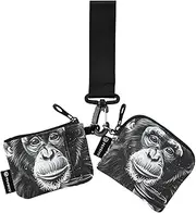 [XYMZR] Monkey Drink Coffee Mini Zip Around Wristlet keychain Wallet for Women Personalized Pattern Detachable Dual Pouch Wristlet Portable Wallet Phone Coin Purse, Multi-colored, One Size