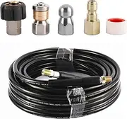 Sewer Jetter Kit for Pressure Washer - 50 Feet Sewer Jet Hose, 1/4 Inch NPT, Drain Cleaning Hose, Button Nose and Rotating Sewer Jetting Nozzle, Orifice 4.0, 4.5, 5800 Psi