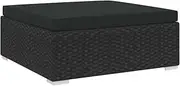 Sectional Outdoor Footrest with Cushion, Garden Furniture, Waterproof Poly Rattan Bench, Patio Storage, Porch or Pool, Black