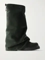 [The Attico] The Attico - Robin Layered Suede Knee Boots - Army green - IT35 IT 35 Green