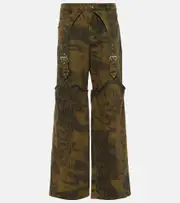 [Blumarine] Blumarine Printed denim wide-leg pants AU 14 green