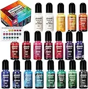 Alcohol Ink Set - 20 Vibrant, Acid-Free, Fast-Drying, Permanent Colors for Epoxy Resin, Fluid Art Painting, Tumblers, Ceramic, Glass, Metal, and More - 20x10ml