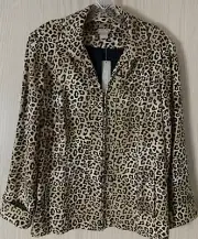 Chico's Leopard Print Jacket Knit Lined Pockets Size 1- 8-10 NWT $119
