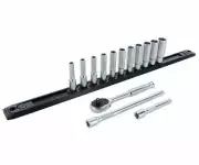 Wiha Tools 33393 6 Point Deep Socket Set with Ratchet and Extensions 14-Piece