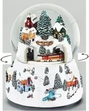 CHRISTMAS VILLAGE MUSICAL SNOW GLOBE WITH ROTATING TRAIN