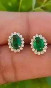 2Ct Oval Lab Created Emerald Halo Stud Woman's Earrings 14K Yellow Gold Plated