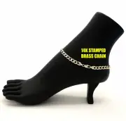 6mm 10" CUBAN LINK BLING CHAIN ANKLET ANKLE BRACELET 14K ITALY GOLD PLATED BRASS