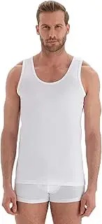 [Dagi] Men's Sleeveless, U-Neck, Regular Tank Top Vest, White, S