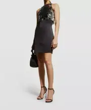 $328 Sho by Tadashi Shoji Women's Black Sequin Fringe Cocktail Dress Size S