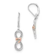 14k Yellow Gold White Gold Real Diamond Infinity w/ Rose Gold Heart Leverback Earrings