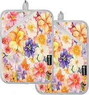 Large Pot Holder Heat Resistant Indonesia Anggrek Bulan Beauty Summer Flowers Potholders for Kitchens with Pocket Hot Pot Holder Oven Mitts 2 Pack