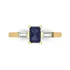 1.05 Emerald 3 stone Blue Sapphire Promise Engagement Ring 14k Yellow Gold