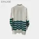 EPISODE - 休閒寬鬆條紋羊毛立領長版毛衣135504（綠條）