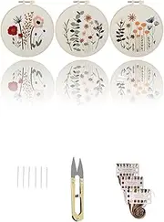 Honwor Embroidery Starter Kit for Beginners: 3 Stamped Cross Stitch Kits with Flowers & Plants Patterns, Includes Hoop, Color Threads & Scissors