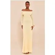 Butter Cream Double Layer Onion Skin Cowl Back Maxi Dress, Butter Cream..