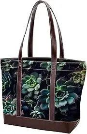 [Generic] The Tote Bag For Women,Tote Bag With Zipper,Canvas Tote Bag,Cactus Flower Green Handbags
