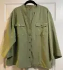 Notations Women's Top 2X Button Up Front Pockets Western Plaid Green NWT