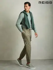 Reiss Olive Lavenham Technical Cargo Drawstring Trousers (AD5001) | $280
