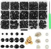 566 Handmade Doll Eye and Nose Accessory Set:Includes 300 Reinforcement Pads,180 Pairs of Safety Eyes,86 Noses for Teddy Bears,Plush Dolls and DIY Crochet Kits (Black)