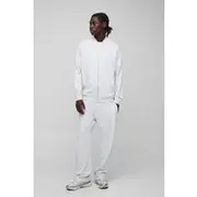 Mens Grey Marl 260GSM Loopback Basic Regular Fit Bomber Jacket and Straight Leg Jogger Set