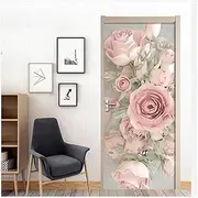 Door Stickers European Style - Rose Door Sticker for Living Room PVC Self-Adhesive Door Decor Art Mural Creative 3D Decals(95x215cm)