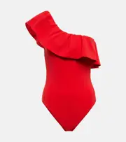 [Karla Colletto] Karla Colletto Ruffle-trimmed one-shoulder swimsuit AU 18 red
