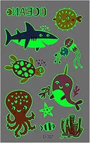 Mermaid with Cuttlefish Whales for Kids Temporary Tattoos Ocean Animals Luminous Resin Stickers Glow in the Dark Fillers Craft