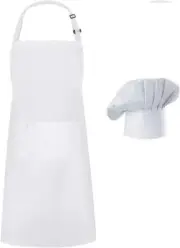 Chef Apron Hat Set, Chef Hat and Kitchen Adult Adjustable Baker Costume Apron...