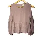O’Neill Women’s Mauve Cold Shoulder Peplum Top XS Long Sleeve Boho Chic New