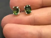 Green tourmaline stud earrings, solid Sterling silver. 6 x 4mm stones. New. Box.