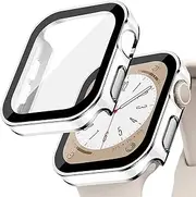 Waterproof Cover Compatible with Apple Watch Case 40mm 44mm 41mm 45mm, with Tempered Glass Screen Protector, PC Protective Bumper for iWatch Series 9/8/7/6/5/4/SE 2/SE