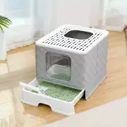 PETEPELA Cat Litter Box Tray Foldable Enclosed Kitty Toilet Hooded Tray Training