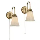 2 Pack Modern Ceramic Gold Hardwired Wall Sconce Wall Lighting with Pull Chai...