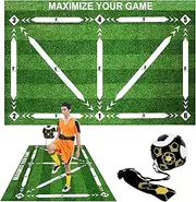 Football Training Mat with Adjustable Football Kick Trainer Belt, 90x60cm Non-Slip Silent Soccer Practice Pad, Footstep Training Mat for Kids to Improve Speed, Agility, Strength & Skills