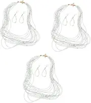 [WRITWAA] Sets Necklaces for Earrings Necklace Kit Multi-layered Rice Bead Creative Jewelry Set for Wedding Parties